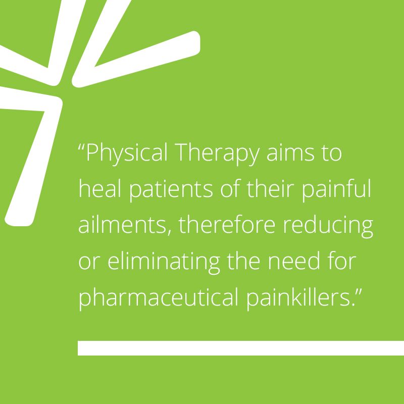 Physical Therapy aims to heal patients of their painful ailments, therefore reducing or eliminating the need for pharmaceutical painkillers.